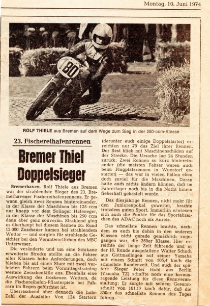 Bremerhaven 1974
Doppelsieg für Rolf Thiele

