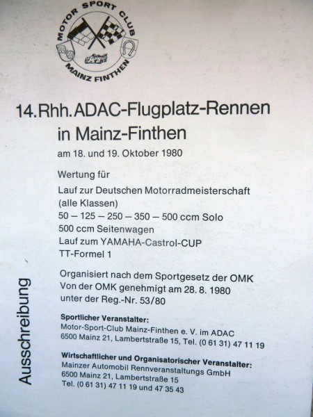1980 I-Lizenz
Flugplatz -Rennen Mainz-Finthen


