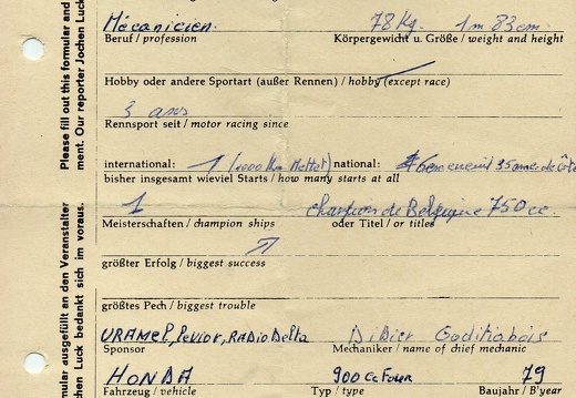 Hennuy Roger BEL Velaine Honda 900 Four 1980