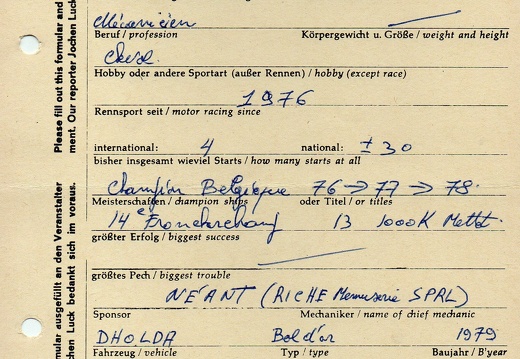 Riche Pascal BEL Mariembourg Dholda Bol d'Or 1980