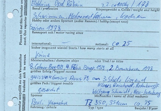 Sandrock Dieter D Mörfelden Pauli Yamaha TZ 350