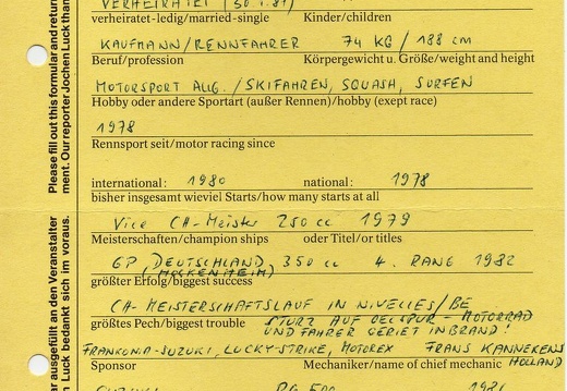 von Muralt Wolfgang CH Meilen Suzki RG 500 1987
