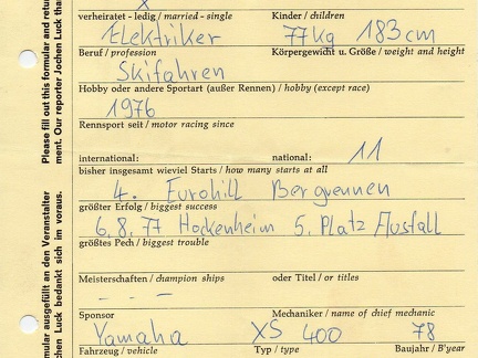 Hasenkopf Manfred D Amberg XS400 1978