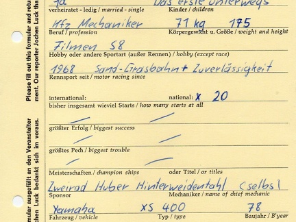Hey Gerhard D Bergzabern XS400 1978